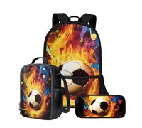 Wnbucioht Set di zaini per bambini e ragazze, con portapranzo, astuccio per la scuola, 3 in 1, zaino di grande capacità, Calcio Fiamma, Taglia unica, Set di zaini per la scuola