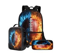 Wnbucioht Set di zaini per bambini e ragazze, con portapranzo, astuccio per la scuola, 3 in 1, zaino di grande capacità, Calcio americano, Taglia unica, Set di zaini per la scuola