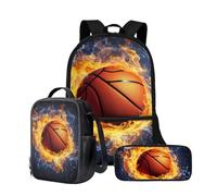 Wnbucioht Set di zaini per la scuola personalizzati per bambini zaino e borse per il pranzo astuccio 3 in 1 zaino per la scuola set, Basket Flame, Taglia unica, Set di zaini per la scuola