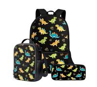 Wnbucioht Set di zaini per la scuola personalizzati per bambini zaino e borse per il pranzo astuccio 3 in 1 zaino per la scuola set, Simpatico dinosauro animale, Taglia unica, Set di zaini per la