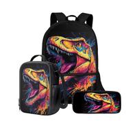 Wnbucioht Set di zaini personalizzati per bambini, ragazzi e ragazze, zaino e astuccio portapranzo 3 in 1, Dinosauro animale, Taglia unica, Set di zaini per la scuola