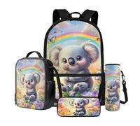 Wnbucioht Set di zaino per la scuola per ragazzi e ragazze 4 in 1 per bambini con borsa per il pranzo astuccio per matite maniche per bottiglie d'acqua, Kawai Koala, Zaino per bambini