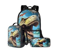 Wnbucioht Set zaino e borsa per il pranzo per ragazze e bambini, 3 in 1, borsa per libri personalizzata, borsa termica per il pranzo, Dinosauro animale, Taglia unica, Set di zaini per la scuola