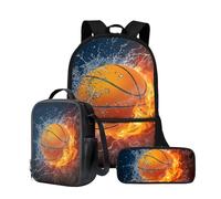Wnbucioht Zaino 3 in 1 per bambini e ragazzi, con borsa termica per il pranzo, portapenne, set di borse per la scuola, A Flame Basket, Taglia unica, Set di zaini per la scuola