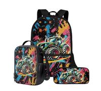 Wnbucioht Zaino 3 in 1 per bambini e ragazzi, con borsa termica per il pranzo, portapenne, set di borse per la scuola, Trattore cartoni animati, Taglia unica, Set di zaini per la scuola