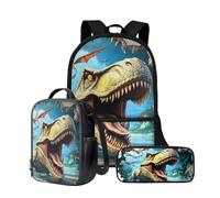 Wnbucioht Zaino 3 in 1 per bambini e ragazzi, con borsa termica per il pranzo, portapenne, set di borse per la scuola, Dinosauro animale pazzo, Taglia unica, Set di zaini per la scuola