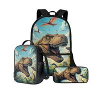 Wnbucioht Zaino 3 in 1 per bambini e ragazzi, con borsa termica per il pranzo, portapenne, set di borse per la scuola, Dinosauro animale 3d, Taglia unica, Set di zaini per la scuola