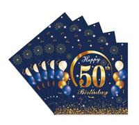 Wnddle 40 PCS Tovaglioli 50th Anni Compleanno Decorazioni, blu Tovaglioli di Carta per il 50° Compleanno con Motivo "Happy Birthday", Tovaglioli blu di Carta con "50th Happy Birthday"