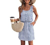 WNEEDU Abito estivo da donna casual da disegno, Fiore Blu Viola, XS