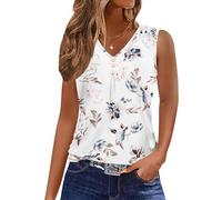 WNEEDU Canotta da Donna Scollo a V Top Senza Maniche Elegante Canotte Estive Casual da Donna Sexy Basic Tops T Shirt Bianco Floreale M