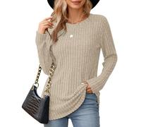 WNEEDU Maglie a Maniche Lunghe da Donna Felpe Girocollo Leggere e morbide Maglioni a Righe Tinta Unita da Donna Maglioni Pullover Albicocca Chiara 2XL