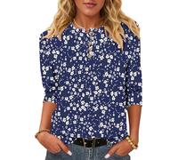 WNEEDU Maglietta a Maniche 3/4 Donna - Henley T-Shirt Camicetta a Maglia | Maglione Leggero e Sottile,Casual Basic Blusa,Bottoni Scollo a Rotondo,Indossabile Tutto l'anno,Maniche a Tre Quarti