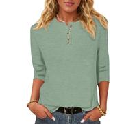 WNEEDU Maglietta a Maniche 3/4 Donna - Henley T-Shirt Camicetta a Maglia | Maglione Leggero e Sottile,Casual Basic Blusa,Bottoni Scollo a Rotondo,Indossabile Tutto l'anno,Maniche a Tre Quarti