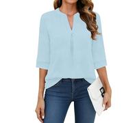 WNEEDU Maglietta Donna a Manica 3/4 Scollo V - T-Shirt Basic Eleganti Top | Camicetta Maniche a Tre Quarti,Tessuto Leggero e Traspirante,Vestibilità Rilassata Confortevole,Indossabile Tutto l'anno