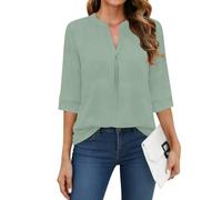 WNEEDU Maglietta Donna a Manica 3/4 Scollo V - T-Shirt Basic Eleganti Top | Camicetta Maniche a Tre Quarti,Tessuto Leggero e Traspirante,Vestibilità Rilassata Confortevole,Indossabile Tutto l'anno