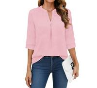WNEEDU Maglietta Donna a Manica 3/4 Scollo V - T-Shirt Basic Eleganti Top | Camicetta Maniche a Tre Quarti,Tessuto Leggero e Traspirante,Vestibilità Rilassata Confortevole,Indossabile Tutto l'anno