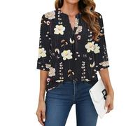 WNEEDU Maglietta Donna a Manica 3/4 Scollo V - T-Shirt Basic Eleganti Top | Camicetta Maniche a Tre Quarti,Tessuto Leggero e Traspirante,Vestibilità Rilassata Confortevole,Indossabile Tutto l'anno