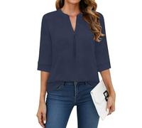 WNEEDU Maglietta Donna a Manica 3/4 Scollo V - T-Shirt Basic Eleganti Top | Camicetta Maniche a Tre Quarti,Tessuto Leggero e Traspirante,Vestibilità Rilassata Confortevole,Indossabile Tutto l'anno