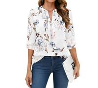 WNEEDU Maglietta Donna a Manica 3/4 Scollo V - T-Shirt Basic Eleganti Top | Camicetta Maniche a Tre Quarti,Tessuto Leggero e Traspirante,Vestibilità Rilassata Confortevole,Indossabile Tutto l'anno