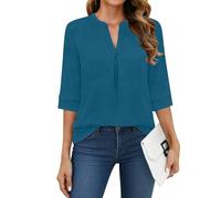 WNEEDU Maglietta Donna a Manica 3/4 Scollo V - T-Shirt Basic Eleganti Top | Camicetta Maniche a Tre Quarti,Tessuto Leggero e Traspirante,Vestibilità Rilassata Confortevole,Indossabile Tutto l'anno