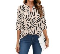 WNEEDU Maglietta Donna a Manica 3/4 Scollo V - T-Shirt Basic Eleganti Top | Camicetta Maniche a Tre Quarti,Tessuto Leggero e Traspirante,Vestibilità Rilassata Confortevole,Indossabile Tutto l'anno