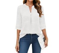 WNEEDU Maglietta Donna a Manica 3/4 Scollo V - T-Shirt Basic Eleganti Top | Camicetta Maniche a Tre Quarti,Tessuto Leggero e Traspirante,Vestibilità Rilassata Confortevole,Indossabile Tutto l'anno