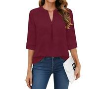 WNEEDU Maglietta Donna a Manica 3/4 Scollo V - T-Shirt Basic Eleganti Top | Camicetta Maniche a Tre Quarti,Tessuto Leggero e Traspirante,Vestibilità Rilassata Confortevole,Indossabile Tutto l'anno