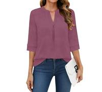WNEEDU Maglietta Donna a Manica 3/4 Scollo V - T-Shirt Basic Eleganti Top | Camicetta Maniche a Tre Quarti,Tessuto Leggero e Traspirante,Vestibilità Rilassata Confortevole,Indossabile Tutto l'anno