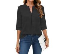 WNEEDU Maglietta Donna a Manica 3/4 Scollo V - T-Shirt Basic Eleganti Top | Camicetta Maniche a Tre Quarti,Tessuto Leggero e Traspirante,Vestibilità Rilassata Confortevole,Indossabile Tutto l'anno