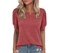 WNEEDU Magliette Donna Maniche Corte a Sbuffo Estive T Shirt Collo Rotondo Top Camicia Elegante Blusa
