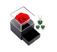 WNING Gioielli di San Valentino Rosa Eterna, Regalo per Donna rosa rossa con Collana e Orecchini Set di Gioielli, Regalo Anniversario per Madre, Moglie, Sorella, Fidanzata con Scatola Regalo Rosa