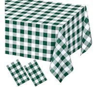 WNINK Confezione da 2 tovaglie rettangolari in plastica a quadretti verdi e bianchi, impermeabili, usa e getta, 137,2 x 274,3 cm, per compleanni, matrimoni, picnic all'aperto, feste in campeggio