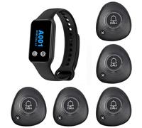 WNKRUN Sistema di chiamata wireless per camerieri per ristoranti e uffici, ricevitore wireless da polso con 1 cercapersone da orologio impermeabile e 5 pulsanti di chiamata (200VT+M2)