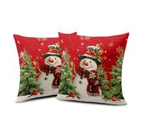 Wnoesat Set di 2 federe per cuscini invernali, 55 x 56 cm, con pupazzo di neve, albero di Natale, pino, uccello, fiocco di neve, federe quadrate per letto, divano, soggiorno