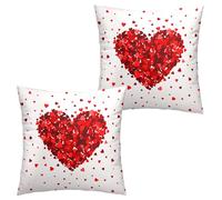 Wnoesat Set di 2 federe per cuscini per San Valentino, 45 x 45 cm, motivo cuore rosso, romantico, per San Valentino, anniversario, matrimonio, federe decorative per letto, divano, soggiorno
