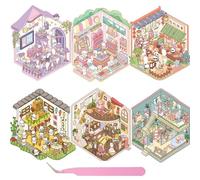 Wnqou Set di 6 adesivi fai da te 3D per la casa, simulati in classe magica, in miniatura, gioco di scena dei cartoni animati, libro di scena per adulti e bambini, divertente negozio di sartoria