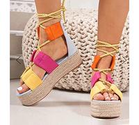 WNRLL Canapa Ciabatte Sandali Donna Sandali Stagger Corda di Canapa Stile Gladiatore da Spiaggia Estivi Sandali in Corda di Canapa Ciabatte Scarpe di Paglia,E,CN 36