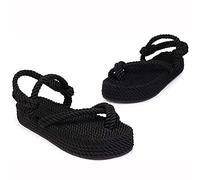 WNRLL Corda di Canapa Sandali Scarpe da Donna Flip Flops Infradito Intrecciato Spiaggia Sandalo Estate Pantofole Ragazze con Cinturino alla Caviglia Sandali,B,CN 39
