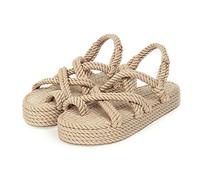 WNRLL Corda di Canapa Sandali Scarpe da Donna Flip Flops Infradito Intrecciato Spiaggia Sandalo Estate Pantofole Ragazze con Cinturino alla Caviglia Sandali,A,CN 38