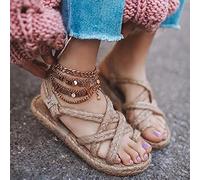 WNRLL Donna Sandali Stagger Corda di Canapa Stile Gladiatore da Spiaggia Estivi Sandali in Corda di Canapa Sandali con Cinturini Incrociati Ciabatte Scarpe di Paglia,A,CN 40