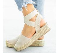 WNRLL Sandali Corda di Canapa Plateau Donna Scarpe A Punta Chiusa Estate Cinturino alla Caviglia Casual Scarpe da Spiaggia da Passeggio All'aperto,A,CN 38