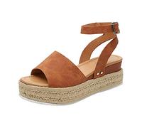 WNRLL Sandali Plateau Donna Cinturino Fibbia in Pelle Nabuk retrò Pesce Bocca Spiagge estive Sandali,A,CN35