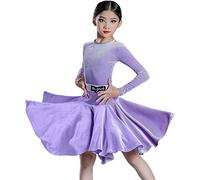 WNRLL Vestiti per bambini per ragazze a maniche lunghe abito da ballo latino velluto sala da ballo concorso partito stage performance pratica costumi, C,140