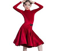 WNRLL Vestiti per bambini per ragazze a maniche lunghe abito da ballo latino velluto sala da ballo concorso partito stage performance pratica costumi, D, 130