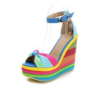 WNRLL Zeppa Arcobaleno Sandali Donna Zeppe a Punta Aperta Sandali Gladiatore Plateau Sandali Casual con Cinturino alla Caviglia Sandali,B,CN 39