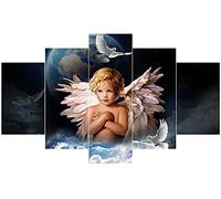 WNSHDJH Quadro su Tela 5 Pezzi Terra e angelo Stampe e Quadri moderni Stampa su tela,Soggiorno Camera da Letto Parete Casa Decor Arte Regalo di festa (Senza Telaio) 150x80 cm