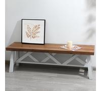 Wnutrees Panca in legno rustico da 137,2 cm, panca da ingresso in legno massello rustico con doppia struttura a X, per sala da pranzo, soggiorno, corridoio, stabilità strutturale, bianco