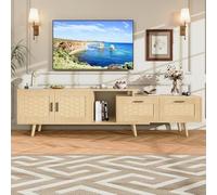 Wnvivi Mobile TV estensibile in legno 146-180 cm, lunghezza con 2 cassetti spaziosi e 2 porte, aspetto legno e rattan, fino a 75 pollici, design moderno ampio spazio di archiviazione panchina TV per