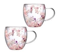 Wnvivi Tazza da caffè Isolata a Doppia Parete da 2 Pezzi, Elegante Tazza da caffè in Vetro con Fiori con Manico, Tazze Termiche a Petalo da 250 Ml per Bar di Casa(A2)
