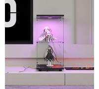 Wnvivi Vetrina LED in vetro, 2 ripiani, 86 x 40 x 36 cm, collezione vetrina con porta e serratura, vetrina in vetro su piedistallo, vetrina con LED, per camera da letto, soggiorno (nero)